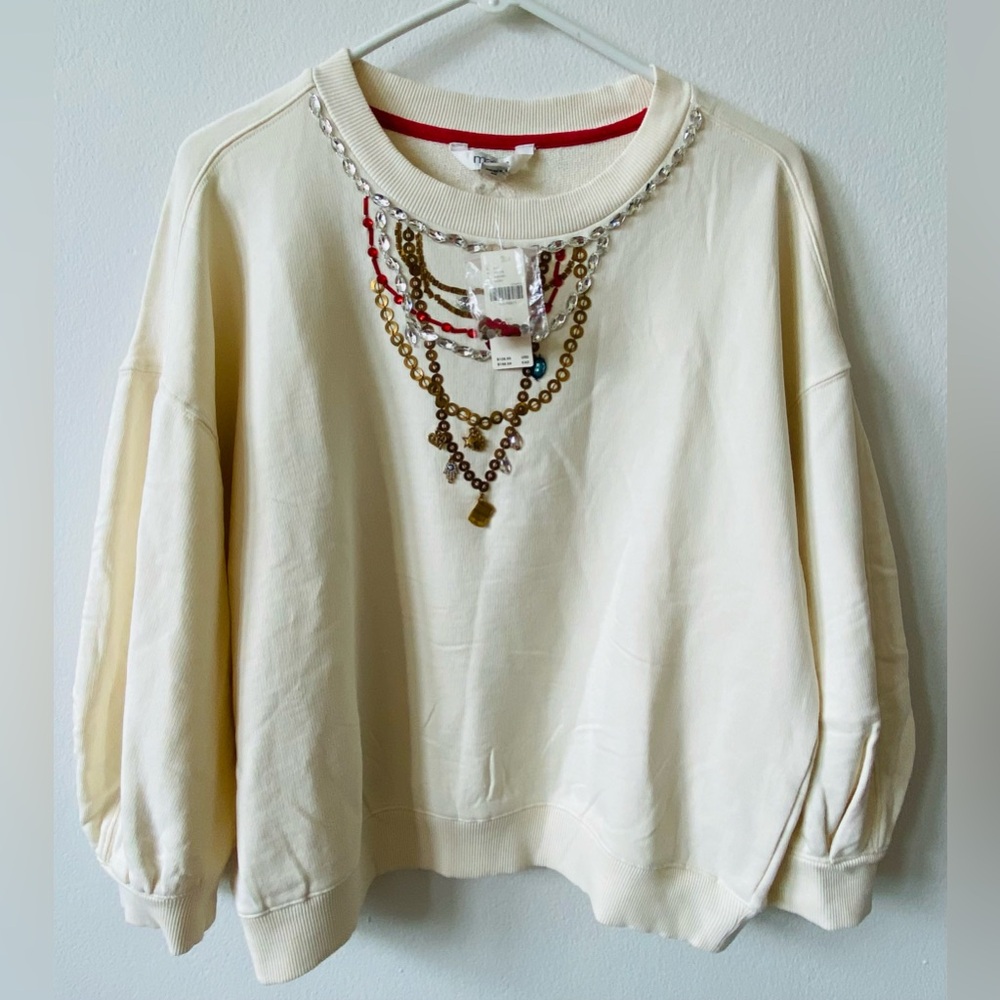 MWT Maeve Bubble Sleeve Crop Cotton Sweater L - Picture 4 of 9